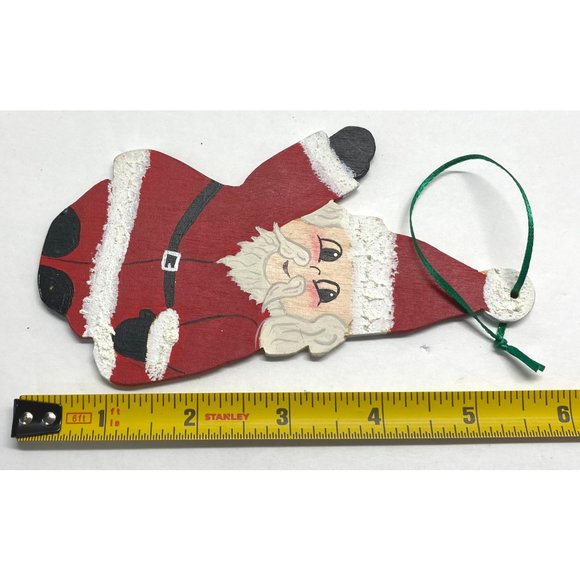 Santa Claus Wooden Christmas Tree Ornament Hand Painted 5.5" Tall - Picture 3 of 8